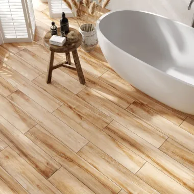 Carrelage 20x120 imitation bois Aspen Wood Brown Lisse