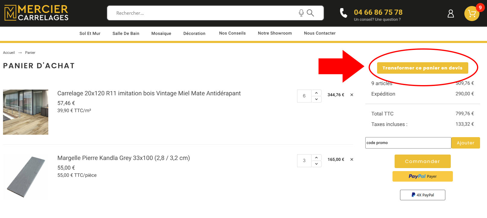 Transformer panier en devis Mercier Carrelage