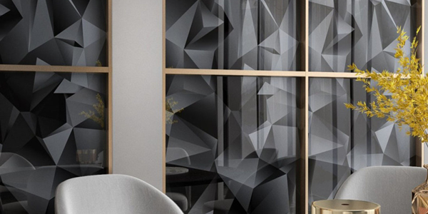 carrelage “Crissel Black Glossy” en 60×120 cm design géométrie monochrome